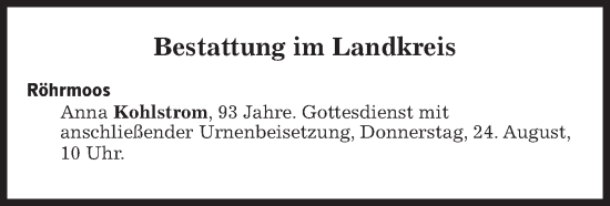 Traueranzeige von Bestattungen vom 24.08.2023 von Süddeutsche Zeitung