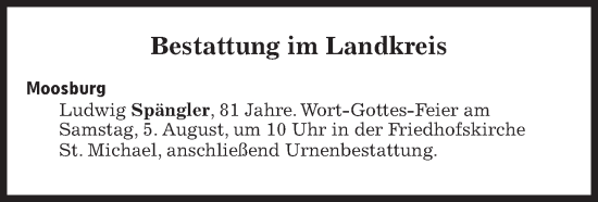 Traueranzeige von Bestattungskalender vom 05.08.2023 von Süddeutsche Zeitung