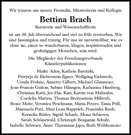 Traueranzeige von Bettina Brach von Süddeutsche Zeitung