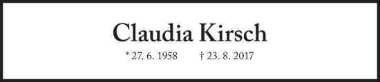 Traueranzeige von Claudia Kirsch von Süddeutsche Zeitung