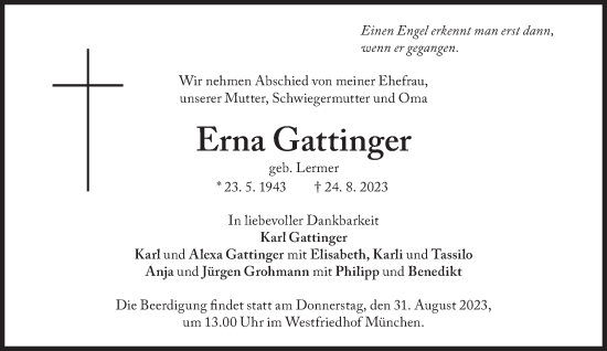 Traueranzeige von Erna Gattinger von Süddeutsche Zeitung