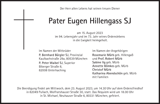 Traueranzeige von Eugen Hillengass von Süddeutsche Zeitung