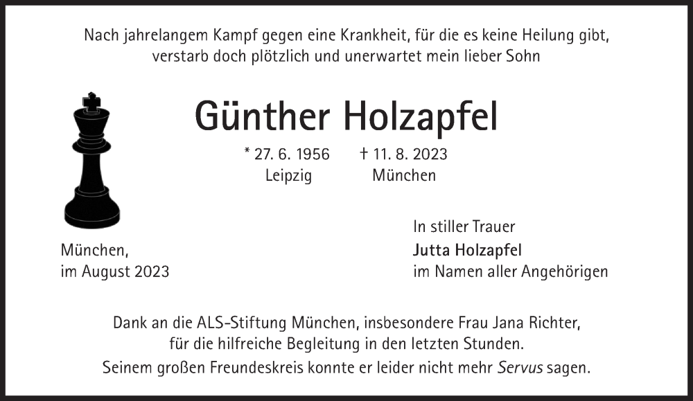  Traueranzeige für Günther Holzapfel vom 19.08.2023 aus Süddeutsche Zeitung