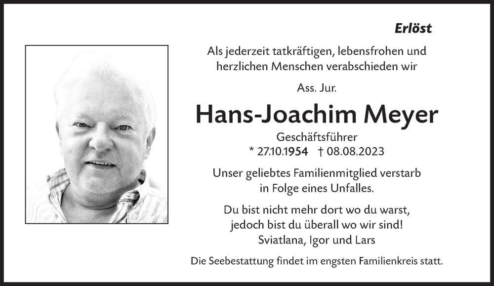  Traueranzeige für Hans-Joachim Meyer vom 12.08.2023 aus Süddeutsche Zeitung