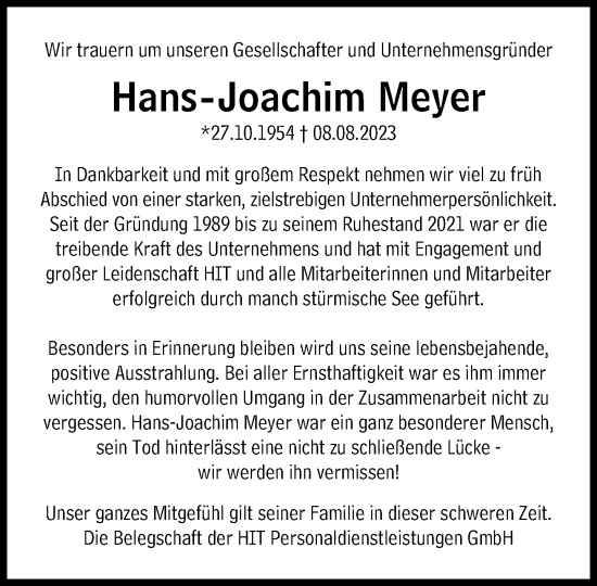 Traueranzeige von Hans-Joachim Meyer von Süddeutsche Zeitung