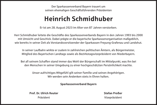 Traueranzeige von Heinrich Schmidhuber von Süddeutsche Zeitung