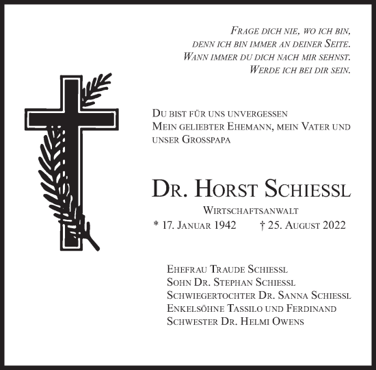 Traueranzeige von Horst Schiessel von Süddeutsche Zeitung