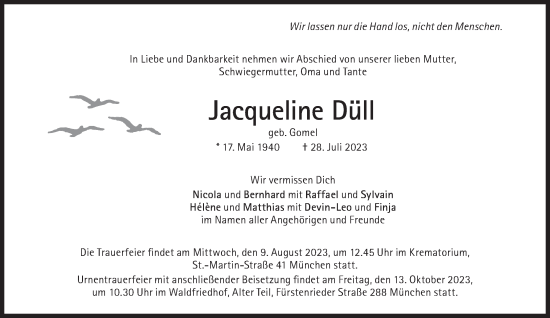 Traueranzeige von Jacqueline Düll von Süddeutsche Zeitung