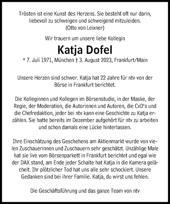 Traueranzeige von Katja Dofel von Süddeutsche Zeitung