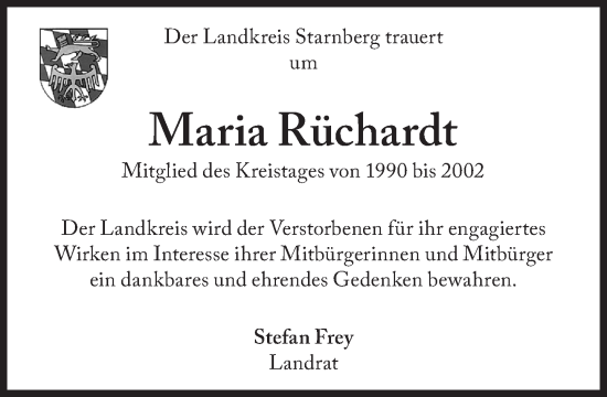 Traueranzeige von Maria Rüchardt von Süddeutsche Zeitung
