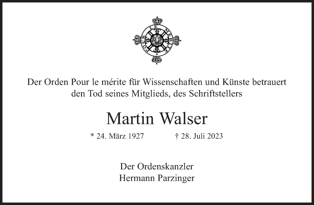  Traueranzeige für Martin Walser vom 05.08.2023 aus Süddeutsche Zeitung
