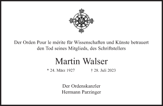 Traueranzeige von Martin Walser von Süddeutsche Zeitung