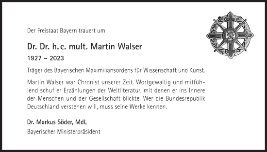 Traueranzeige von Martin Walser von Süddeutsche Zeitung