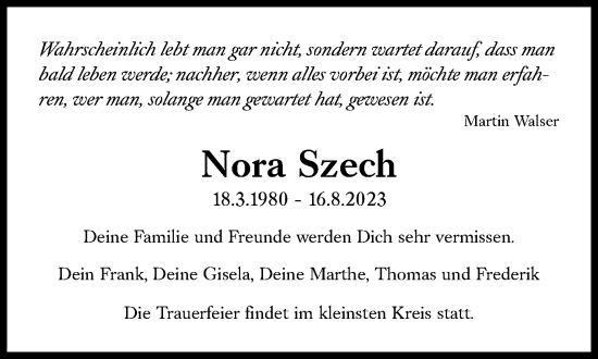 Traueranzeige von Nora Szech von Süddeutsche Zeitung