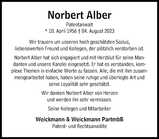 Traueranzeige von Norbert Alber von Süddeutsche Zeitung