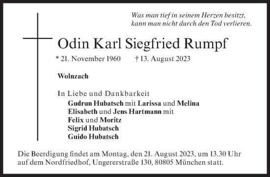 Traueranzeige von Odin Rumpf von Süddeutsche Zeitung