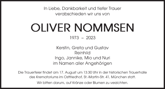 Traueranzeige von Oliver Nommsen von Süddeutsche Zeitung