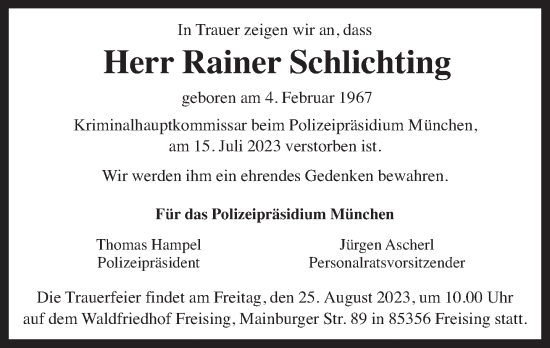 Traueranzeige von Rainer Schlichting von Süddeutsche Zeitung