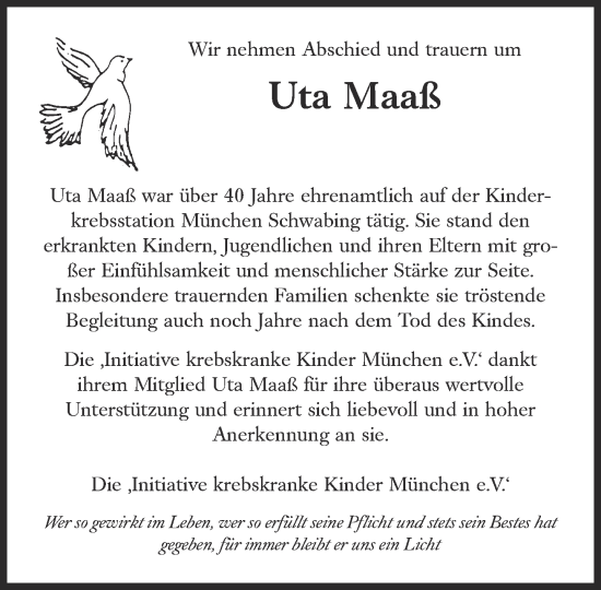 Traueranzeige von Uta Maaß von Süddeutsche Zeitung