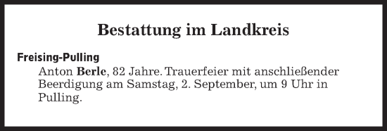 Traueranzeige von Anton Berle von Süddeutsche Zeitung