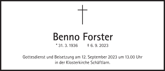 Traueranzeige von Benno Forster von Süddeutsche Zeitung