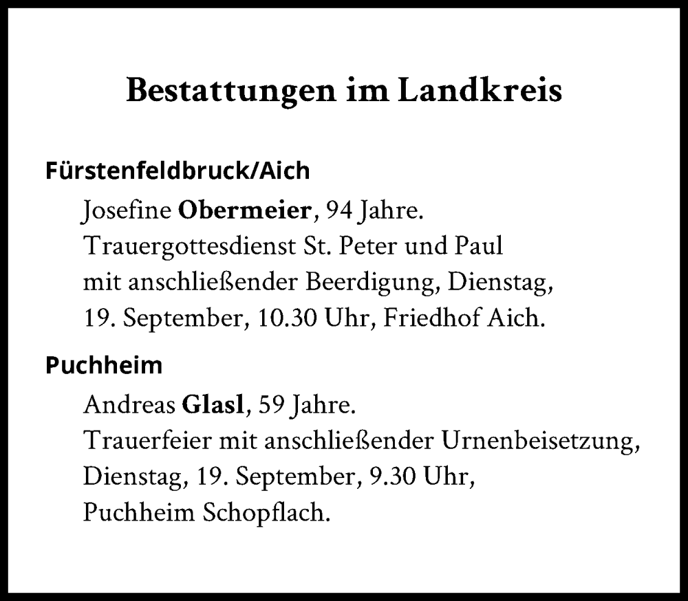  Traueranzeige für Bestattungen vom 19.09.2023 vom 19.09.2023 aus Süddeutsche Zeitung