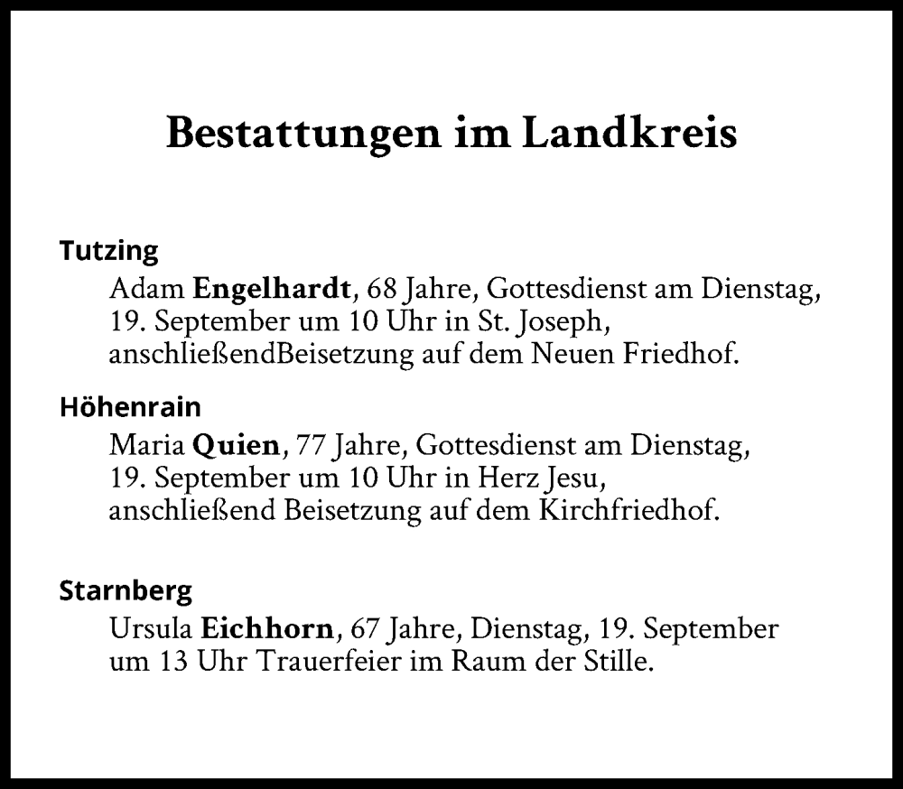  Traueranzeige für Bestattungen vom 19.09.2023 vom 19.09.2023 aus Süddeutsche Zeitung