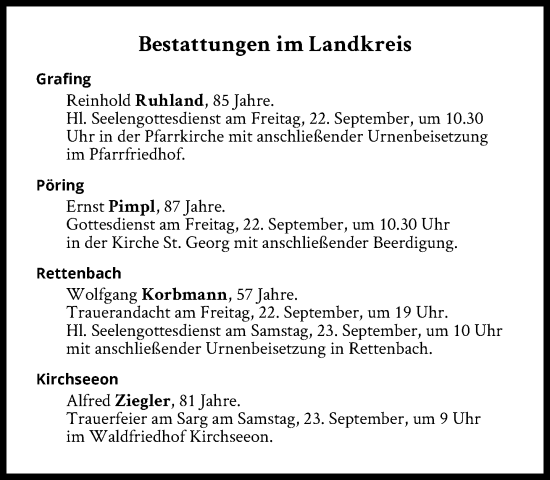 Traueranzeige von Bestattungen vom 22.09.2023 von Süddeutsche Zeitung