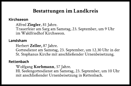 Traueranzeige von Bestattungen vom 23.09.2023 von Süddeutsche Zeitung