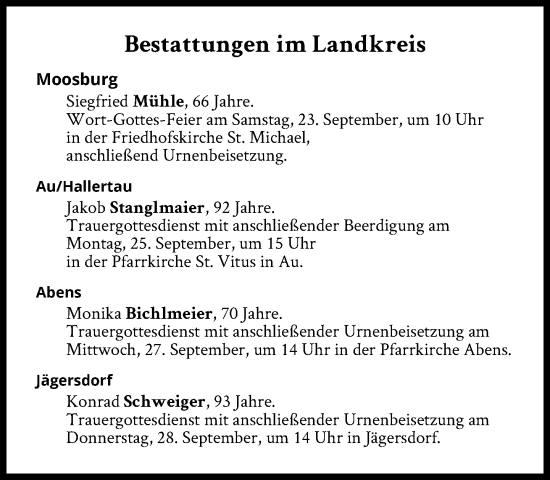 Traueranzeige von Bestattungen vom 23.09.2023 von Süddeutsche Zeitung