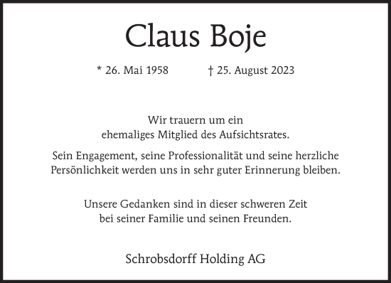 Traueranzeige von Claus Boje von Süddeutsche Zeitung