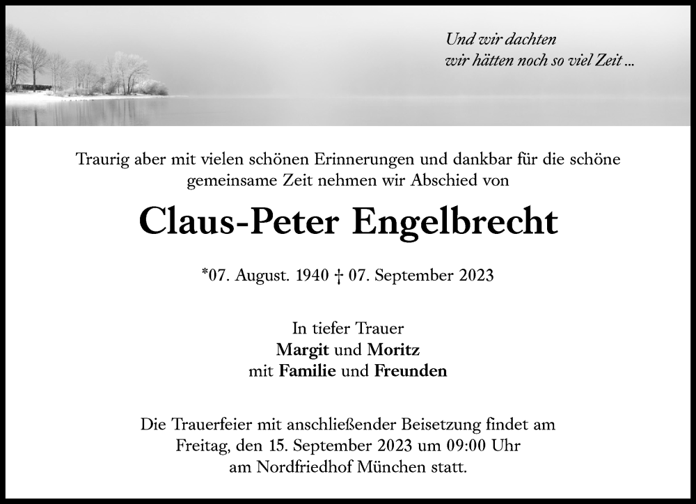  Traueranzeige für Claus-Peter Engelbrecht vom 14.09.2023 aus Süddeutsche Zeitung