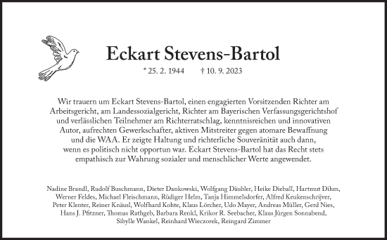 Traueranzeige von Eckart Stevens-Bartol von Süddeutsche Zeitung