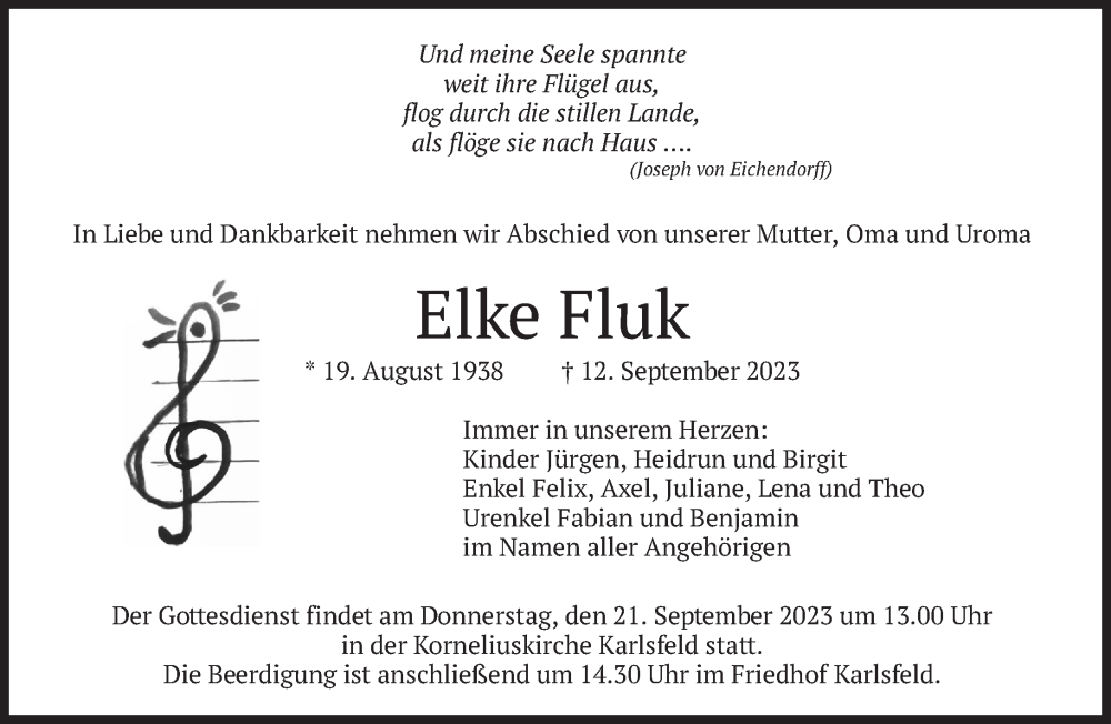  Traueranzeige für Elke Fluk vom 16.09.2023 aus Süddeutsche Zeitung