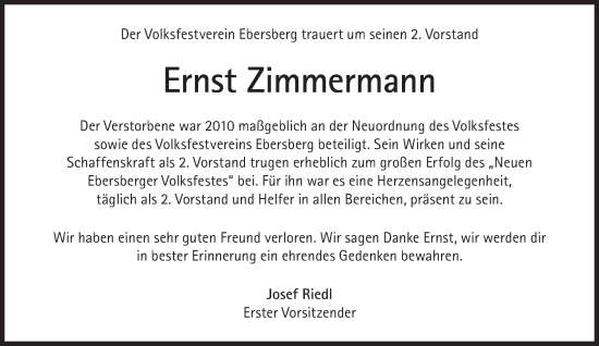 Traueranzeige von Ernst Zimmermann von Süddeutsche Zeitung