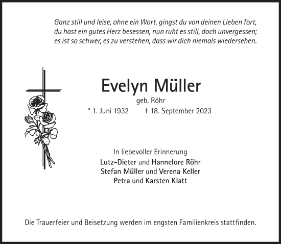 Traueranzeige von Evelyn Müller von Süddeutsche Zeitung