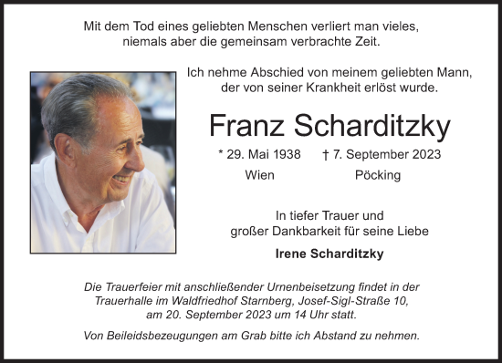 Traueranzeige von Franz Scharditzky von Süddeutsche Zeitung