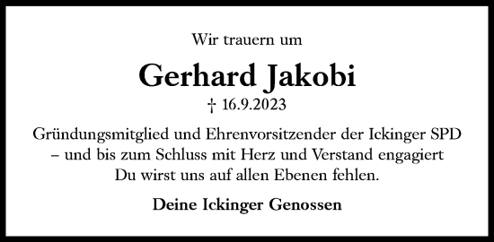 Traueranzeige von Gerhard Jakobi von Süddeutsche Zeitung