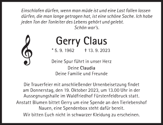 Traueranzeige von Gerry Claus von Süddeutsche Zeitung