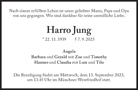 Traueranzeige von Harro Jung von Süddeutsche Zeitung