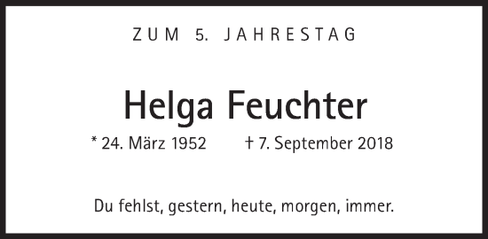 Traueranzeige von Helga Feuchter von Süddeutsche Zeitung