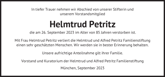 Traueranzeige von Helmtrud Petritz von Süddeutsche Zeitung