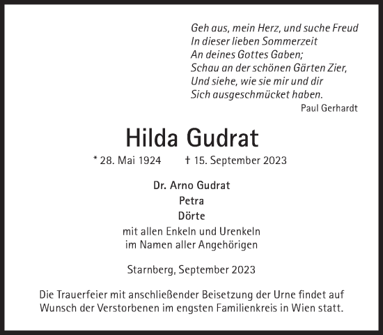 Traueranzeige von Hilda Gudrat von Süddeutsche Zeitung