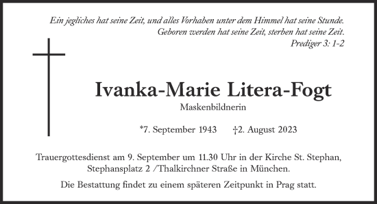 Traueranzeige von Ivanka-Marie Litera-Fogt von Süddeutsche Zeitung