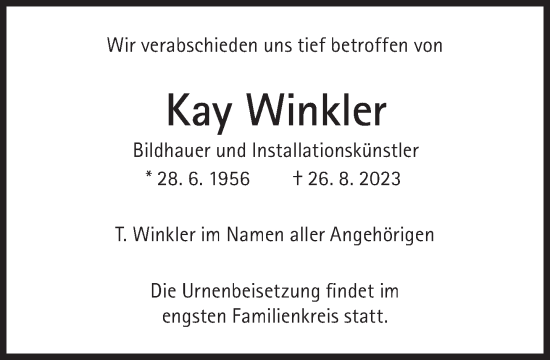 Traueranzeige von Kay Winkler von Süddeutsche Zeitung