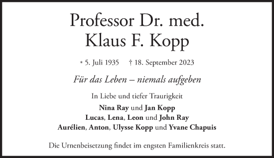 Traueranzeige von Klaus F. Kopp von Süddeutsche Zeitung