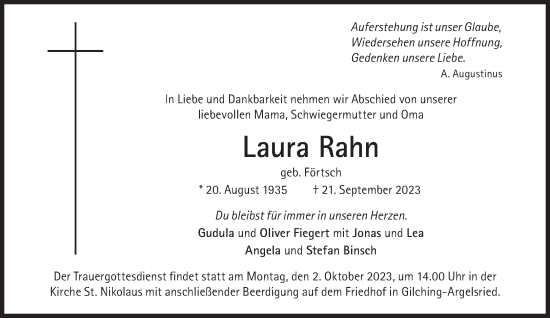 Traueranzeige von Laura Rahn von Süddeutsche Zeitung