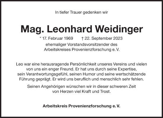 Traueranzeige von Leonhard Weidinger von Süddeutsche Zeitung