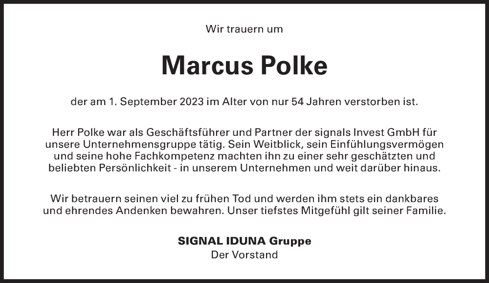  Traueranzeige für Marcus Polke vom 16.09.2023 aus Süddeutsche Zeitung