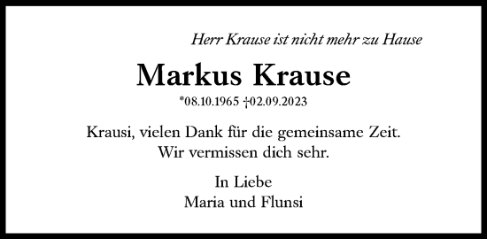 Traueranzeige von Markus Krause von Süddeutsche Zeitung